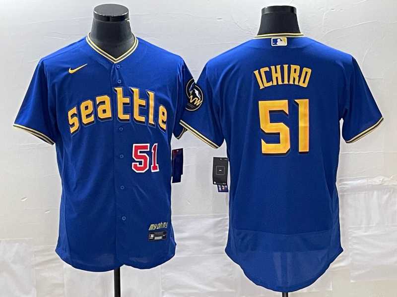 Men%27s Seattle Mariners #51 Ichiro Suzuki Number Blue 2023 City Connect Flex Base Stitched Jersey->seattle mariners->MLB Jersey